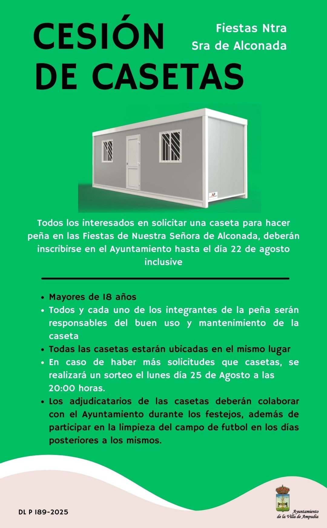 Cesión de casetas Fiestas Ntra. Sra. de Alconada 2025