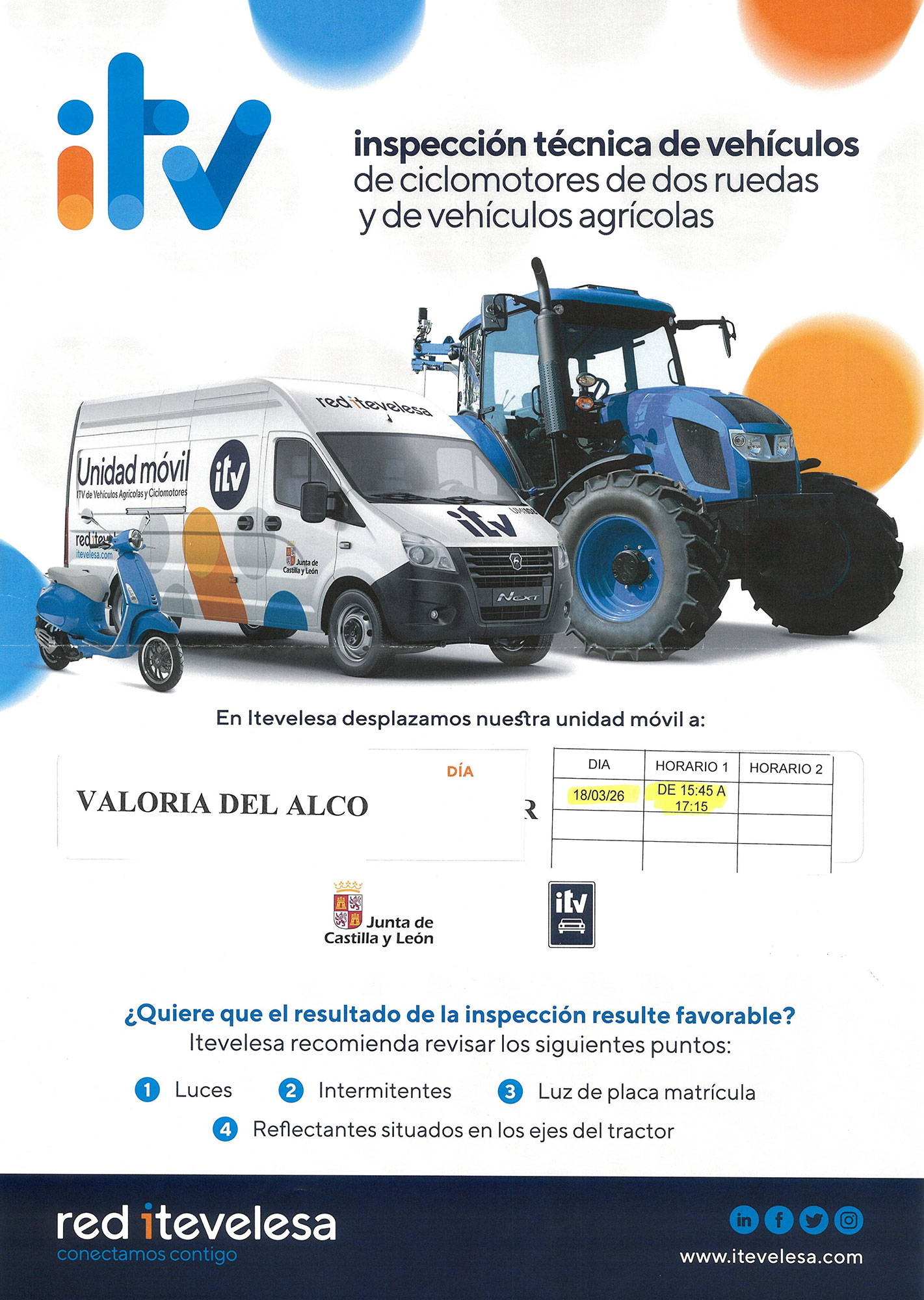 Inspección Técnica de Vehículos de ciclomotores de dos ruedas y de vehículos agrícolas en Valoria del Alcor