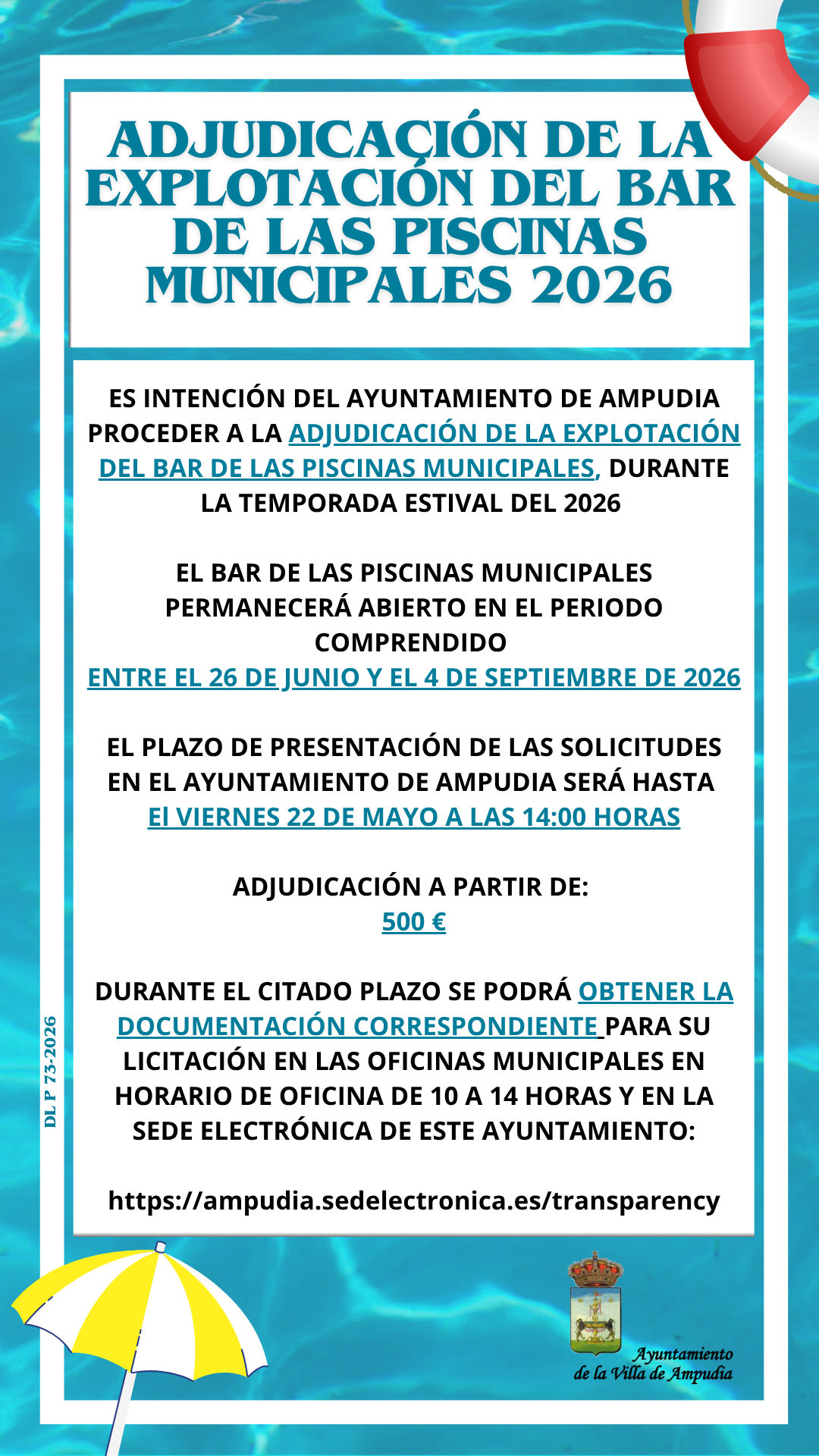 Adjudicación de la explotación del bar de las piscinas municipales 2026
