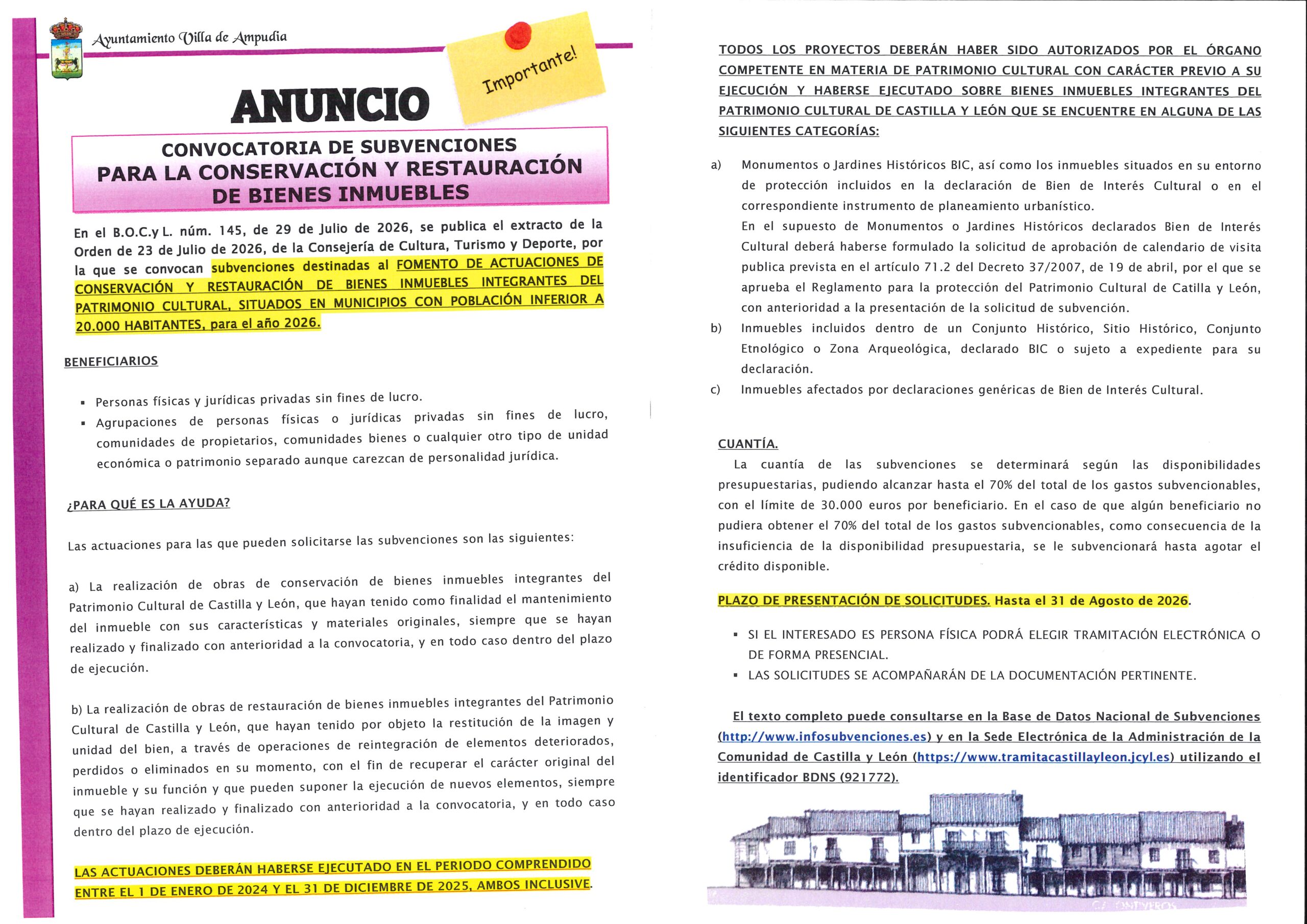 Convocatoria de subvenciones para la conservación y restauración de bienes inmuebles