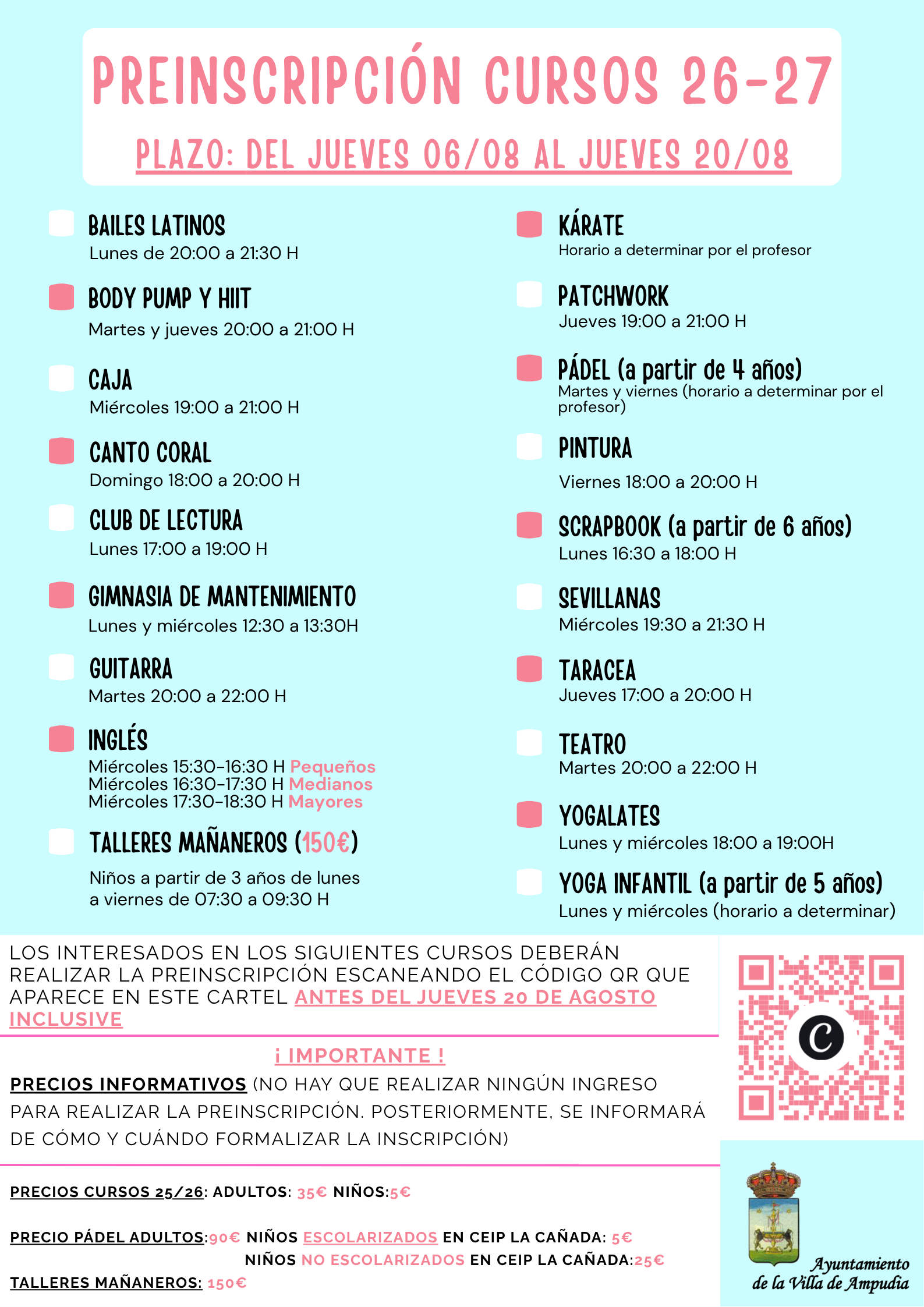 Preinscripción cursos 26-27
