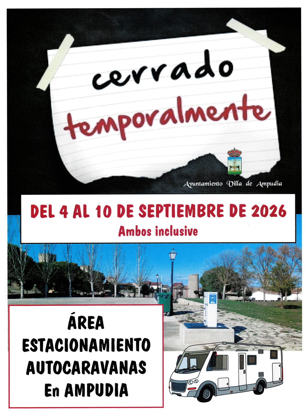 Cerrado temporalmente el área de estacionamiento de Autocaravanas de Ampudia
