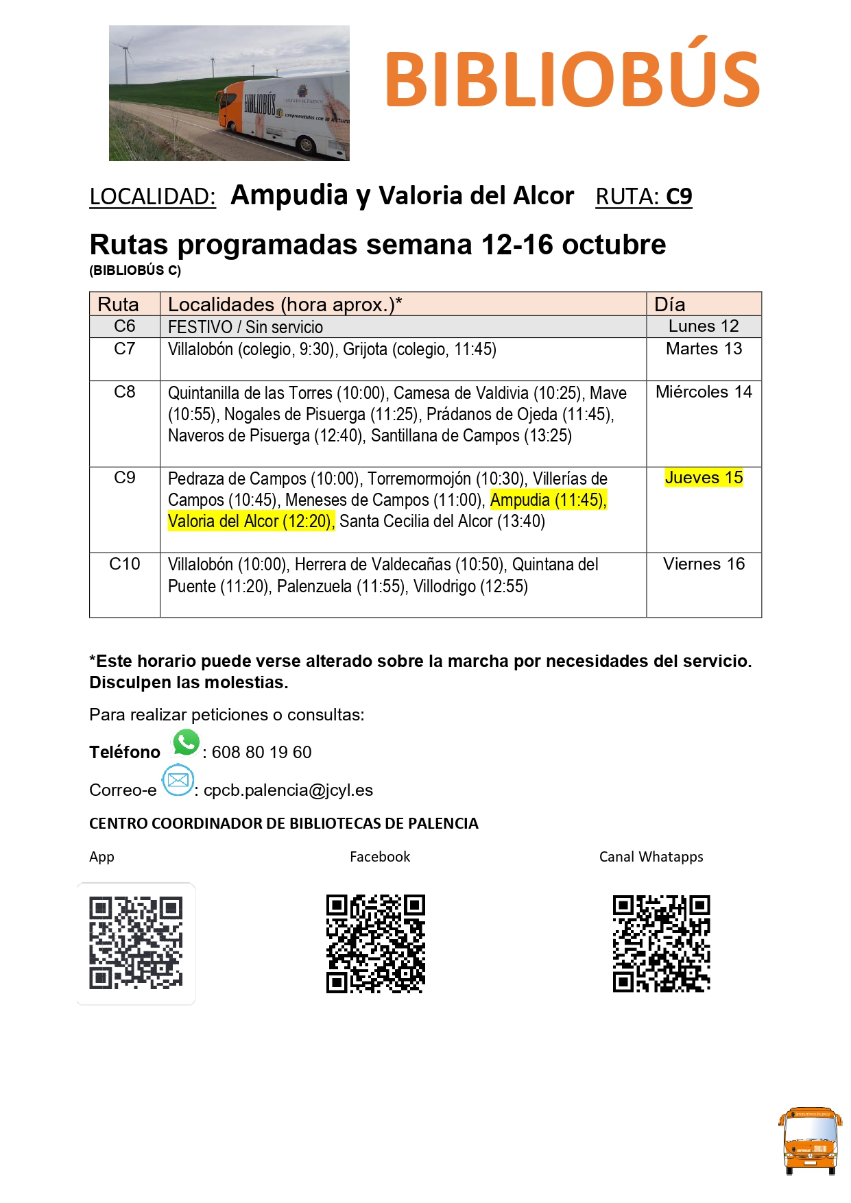 Bibliobús jueves 15 octubre